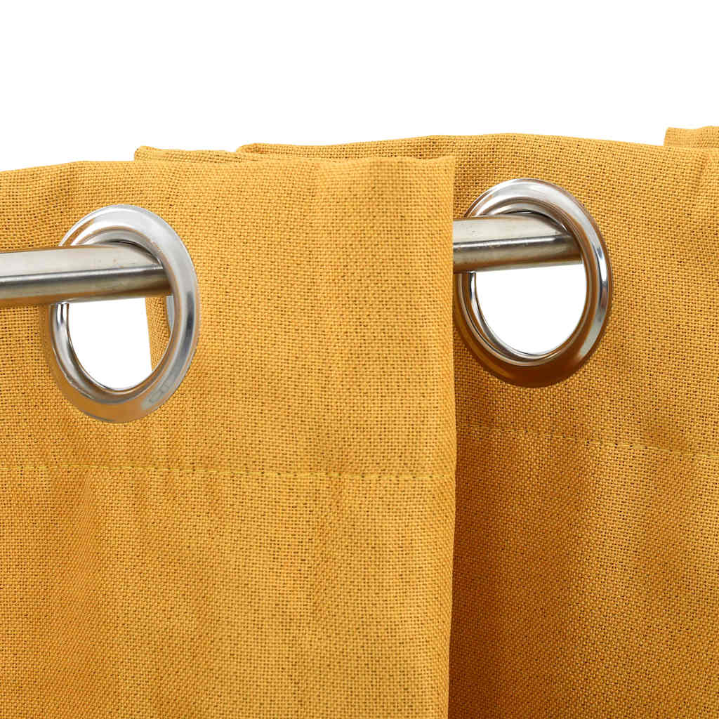 vidaXL Linen-Look Blackout Curtains Grommets 2pcs Yellow 140x175 cm