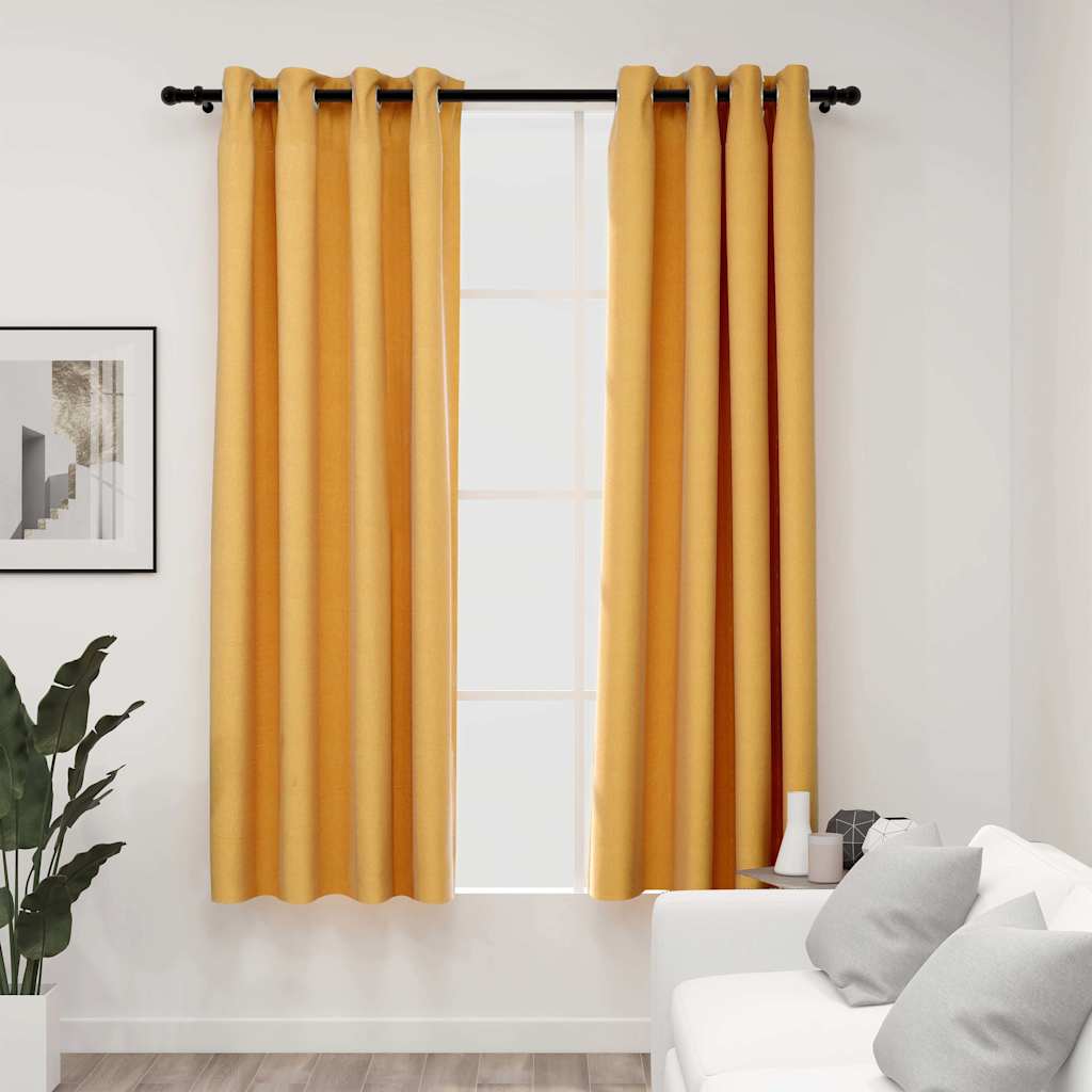 vidaXL Linen-Look Blackout Curtains Grommets 2pcs Yellow 140x175 cm