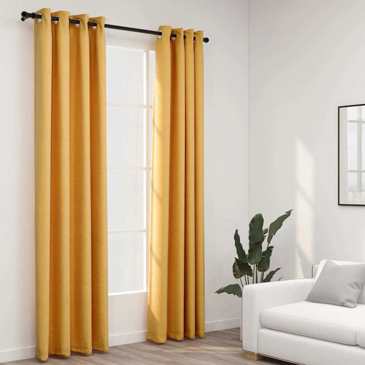 vidaXL Linen-Look Blackout Curtains Grommets 2pcs Yellow 140x225 cm