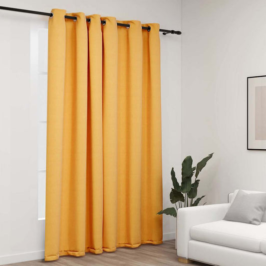 321195 vidaXL Linen-Look Blackout Curtain with Grommets Yellow 290x245cm