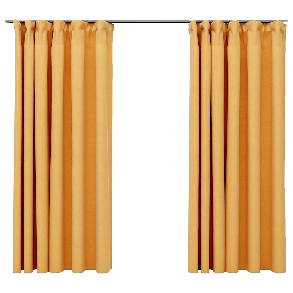 321196 vidaXL Linen-Look Blackout Curtains with Hooks 2 pcs Yellow 140x175 cm