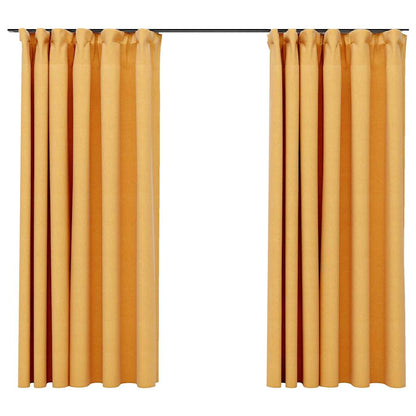 321196 vidaXL Linen-Look Blackout Curtains with Hooks 2 pcs Yellow 140x175 cm