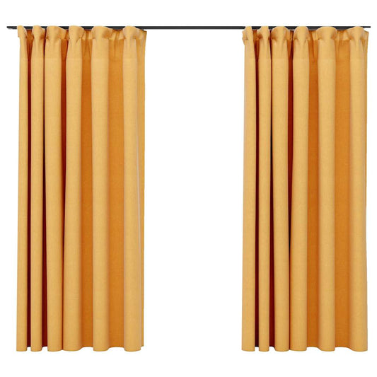 321196 vidaXL Linen-Look Blackout Curtains with Hooks 2 pcs Yellow 140x175 cm