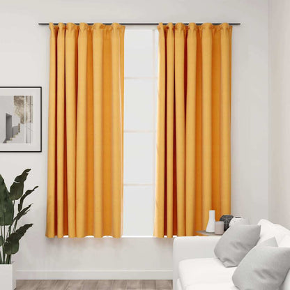 321196 vidaXL Linen-Look Blackout Curtains with Hooks 2 pcs Yellow 140x175 cm