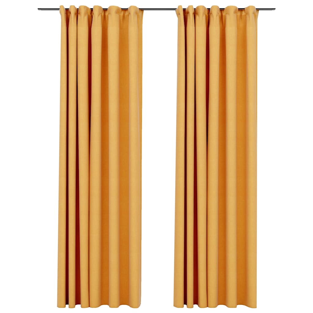 vidaXL Linen-Look Blackout Curtains with Hooks 2 pcs Yellow 140x225 cm