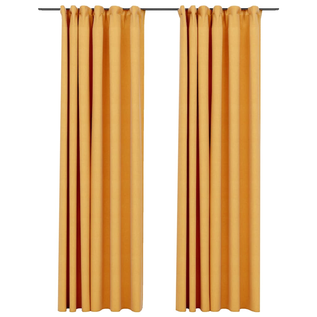 vidaXL Linen-Look Blackout Curtains with Hooks 2 pcs Yellow 140x245 cm
