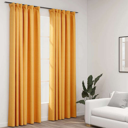 321198 vidaXL Linen-Look Blackout Curtains with Hooks 2 pcs Yellow 140x245 cm