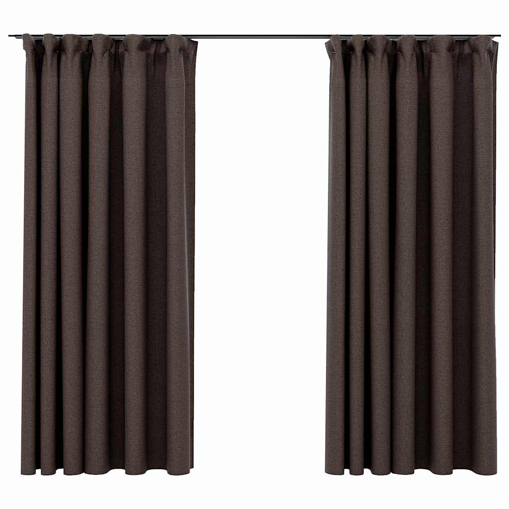 321204 vidaXL Linen-Look Blackout Curtains with Hooks 2 pcs Taupe 140x175 cm