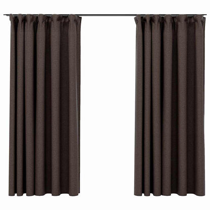 321204 vidaXL Linen-Look Blackout Curtains with Hooks 2 pcs Taupe 140x175 cm