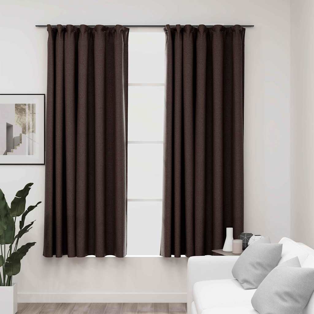 321204 vidaXL Linen-Look Blackout Curtains with Hooks 2 pcs Taupe 140x175 cm