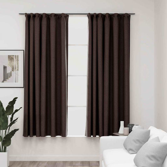 321204 vidaXL Linen-Look Blackout Curtains with Hooks 2 pcs Taupe 140x175 cm