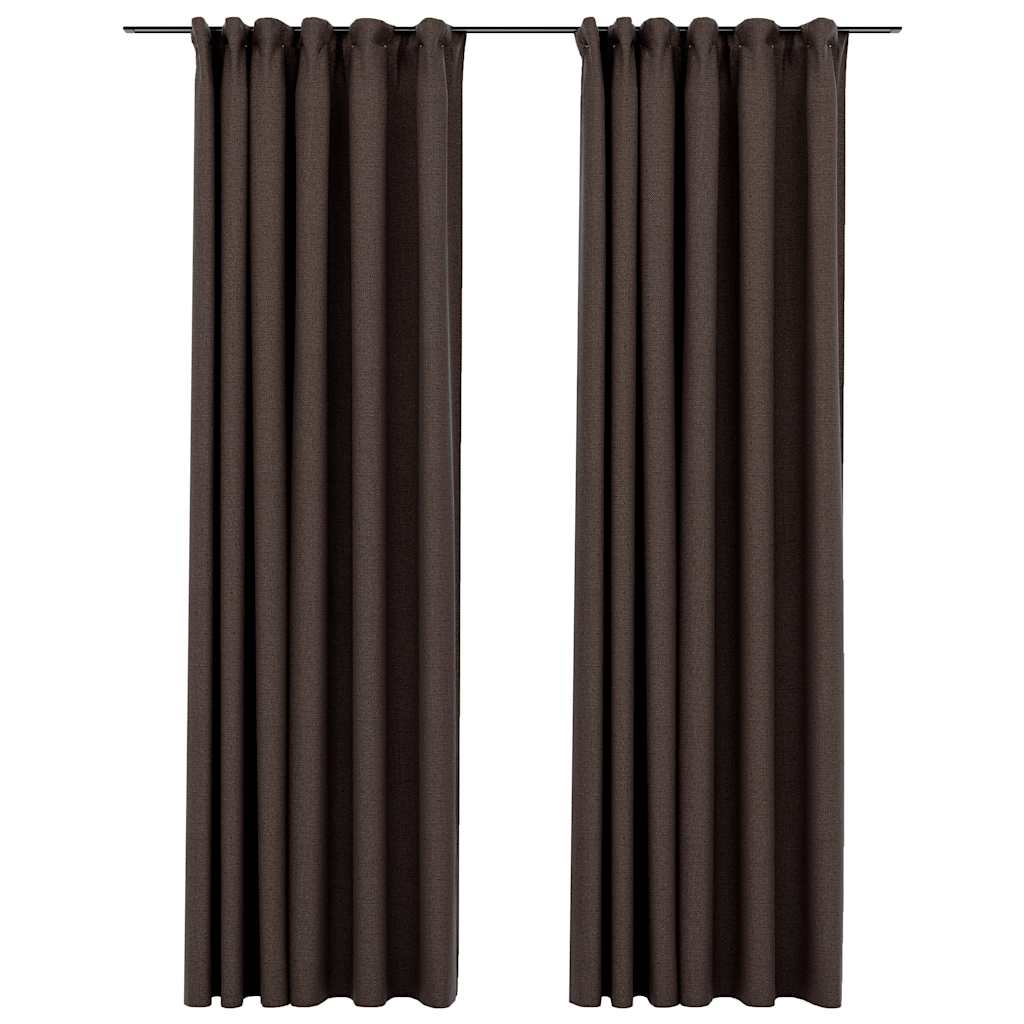 vidaXL Linen-Look Blackout Curtains with Hooks 2 pcs Taupe 140x225 cm
