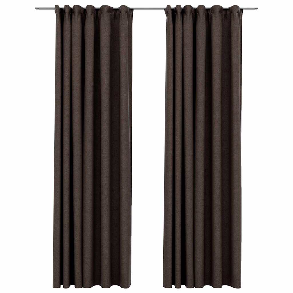 321205 vidaXL Linen-Look Blackout Curtains with Hooks 2 pcs Taupe 140x225 cm