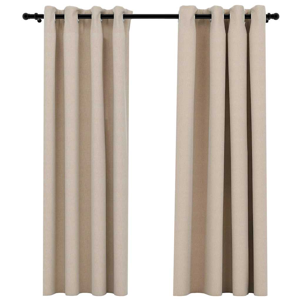 321208 vidaXL Linen-Look Blackout Curtains with Grommets 2pcs Beige 140x175cm