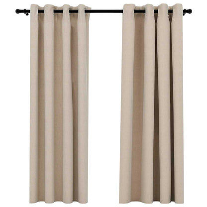 321208 vidaXL Linen-Look Blackout Curtains with Grommets 2pcs Beige 140x175cm
