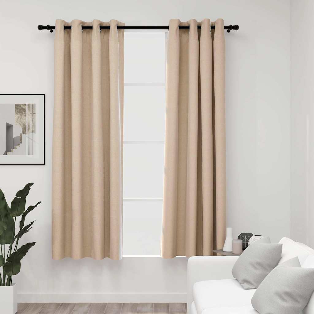 321208 vidaXL Linen-Look Blackout Curtains with Grommets 2pcs Beige 140x175cm
