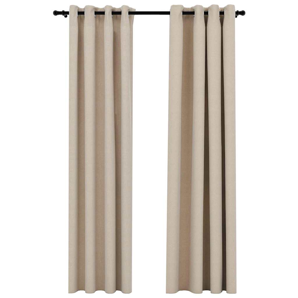321209 vidaXL Linen-Look Blackout Curtains with Grommets 2pcs Beige 140x225cm