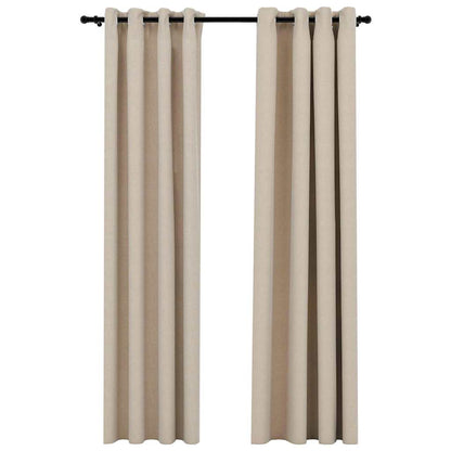 321209 vidaXL Linen-Look Blackout Curtains with Grommets 2pcs Beige 140x225cm