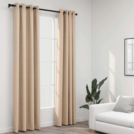 321209 vidaXL Linen-Look Blackout Curtains with Grommets 2pcs Beige 140x225cm