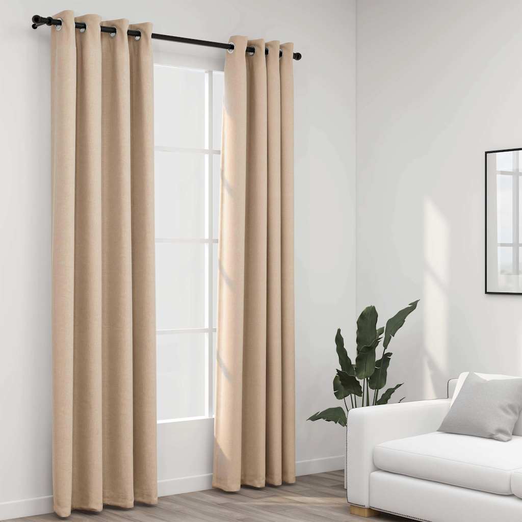 321210 vidaXL Linen-Look Blackout Curtains with Grommets 2pcs Beige 140x245cm