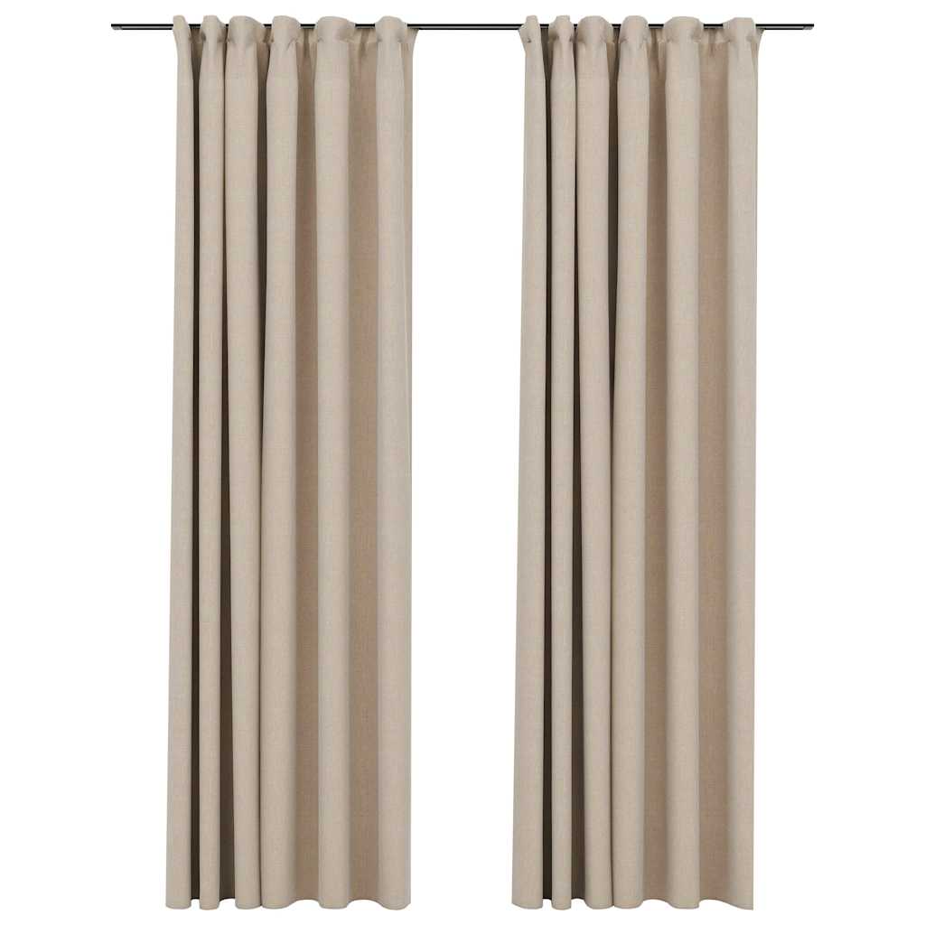 vidaXL Linen-Look Blackout Curtains with Hooks 2 pcs Beige 140x225 cm
