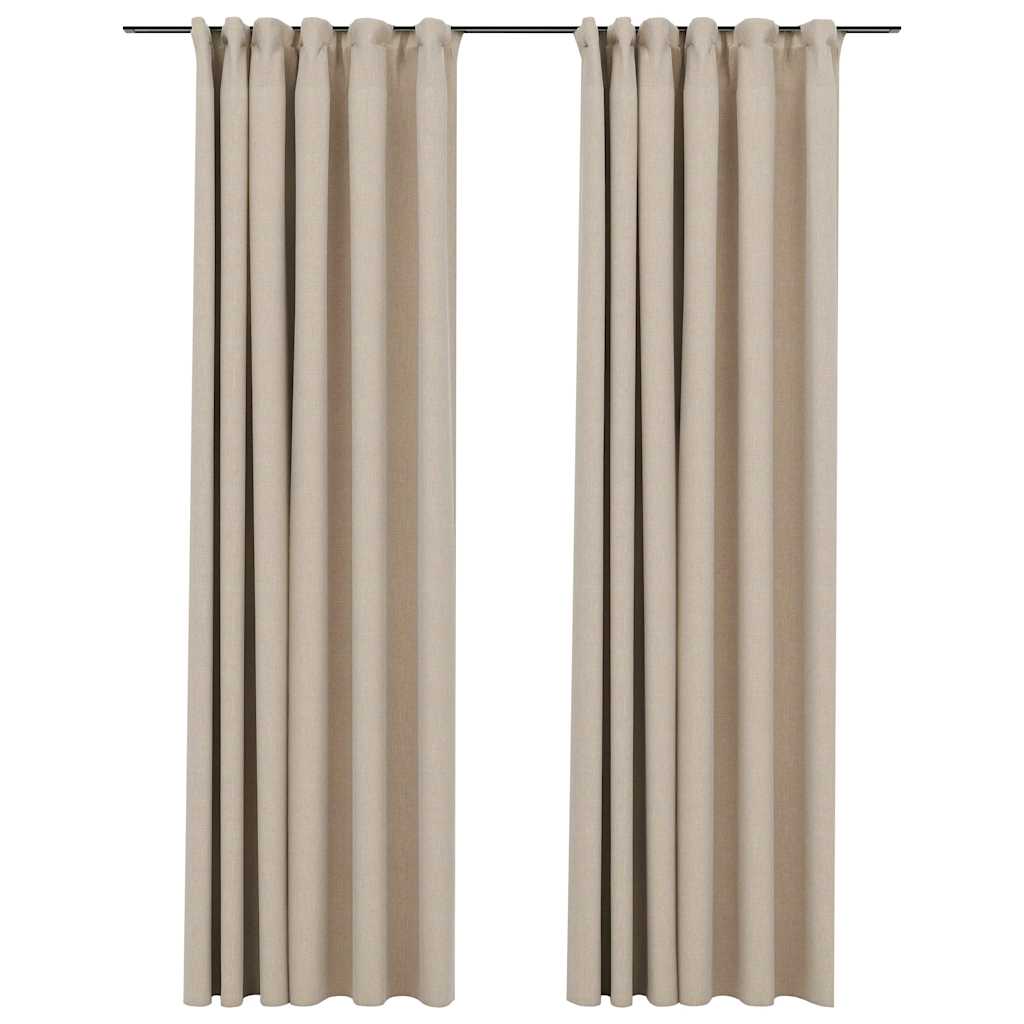 vidaXL Linen-Look Blackout Curtains with Hooks 2 pcs Beige 140x245 cm