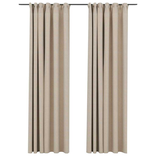 vidaXL Linen-Look Blackout Curtains with Hooks 2 pcs Beige 140x245 cm