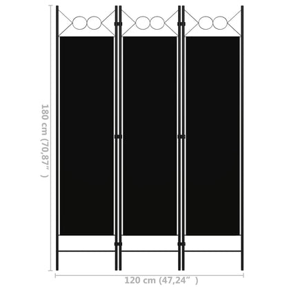 vidaXL 3-Panel Room Divider Black 120x180 cm