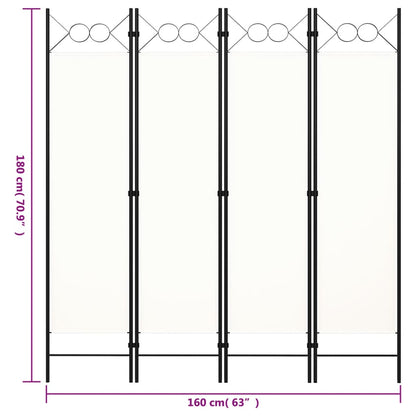 vidaXL 4-Panel Room Divider White 160x180 cm
