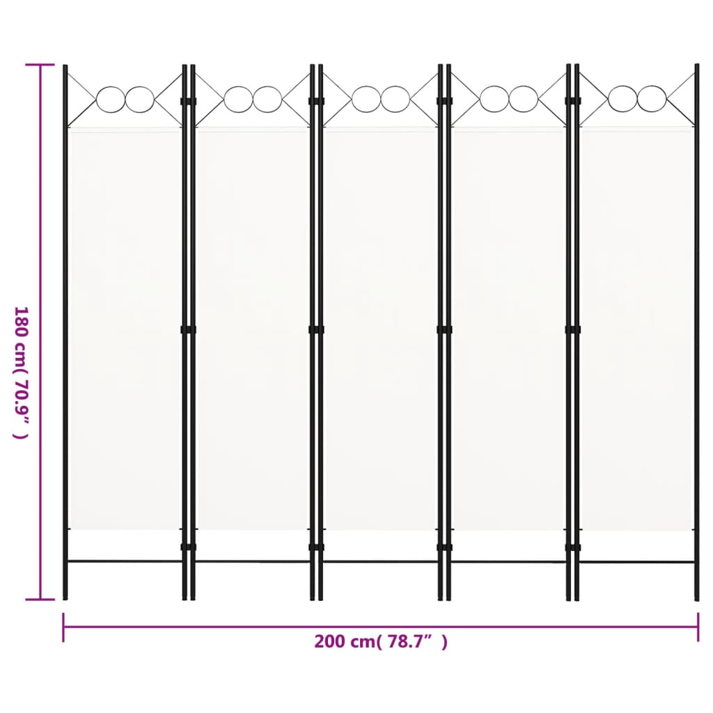 vidaXL 5-Panel Room Divider White 200x180 cm