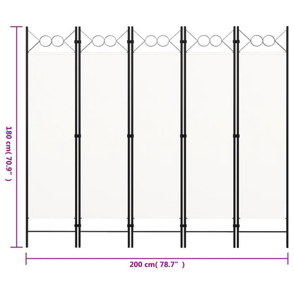 vidaXL 5-Panel Room Divider White 200x180 cm