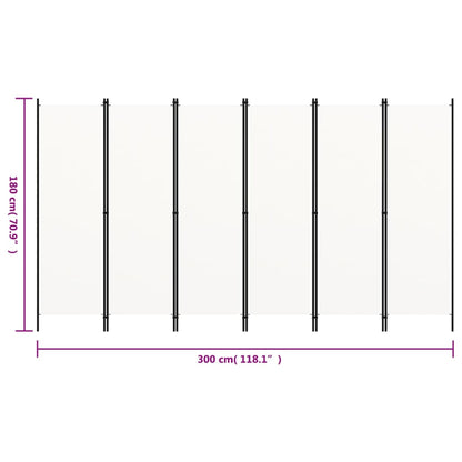 vidaXL 6-Panel Room Divider White 300x180 cm