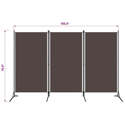 320732 vidaXL 3-Panel Room Divider Brown 260x180 cm Fabric