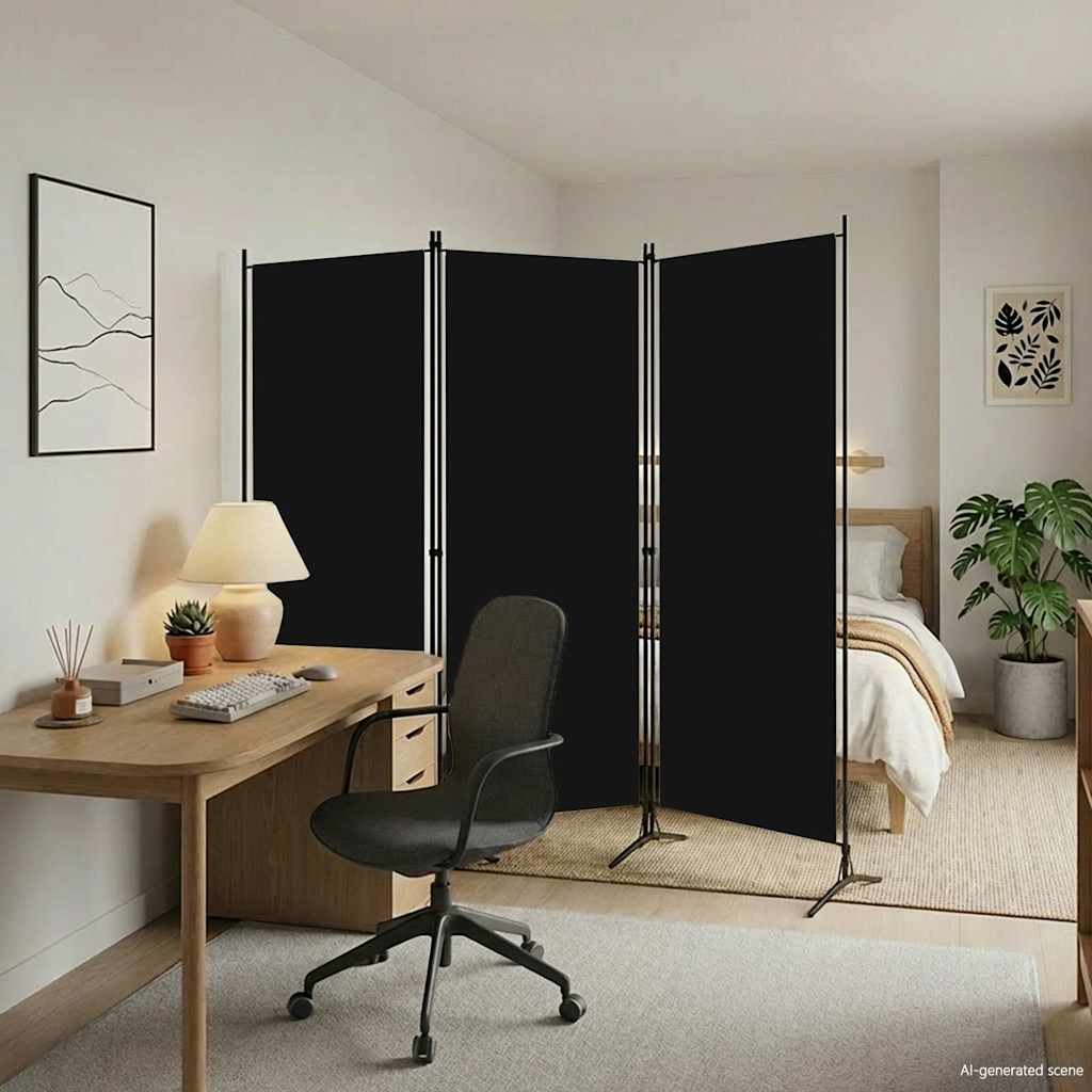 320734 vidaXL 3-Panel Room Divider Black 260x180 cm Fabric