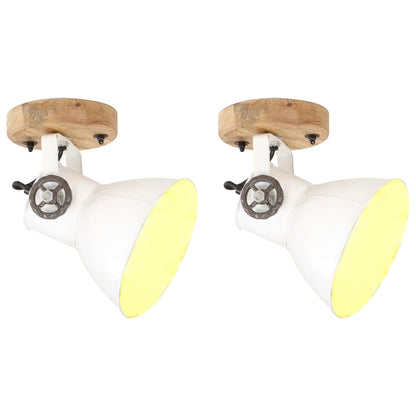 vidaXL Wall Lamp | White, Barn Brown | Iron, Solid Mango Wood | Medium