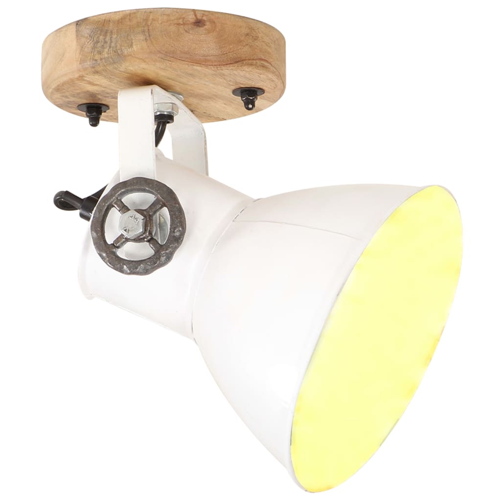 vidaXL Wall Lamp | White, Barn Brown | Iron, Solid Mango Wood | Medium