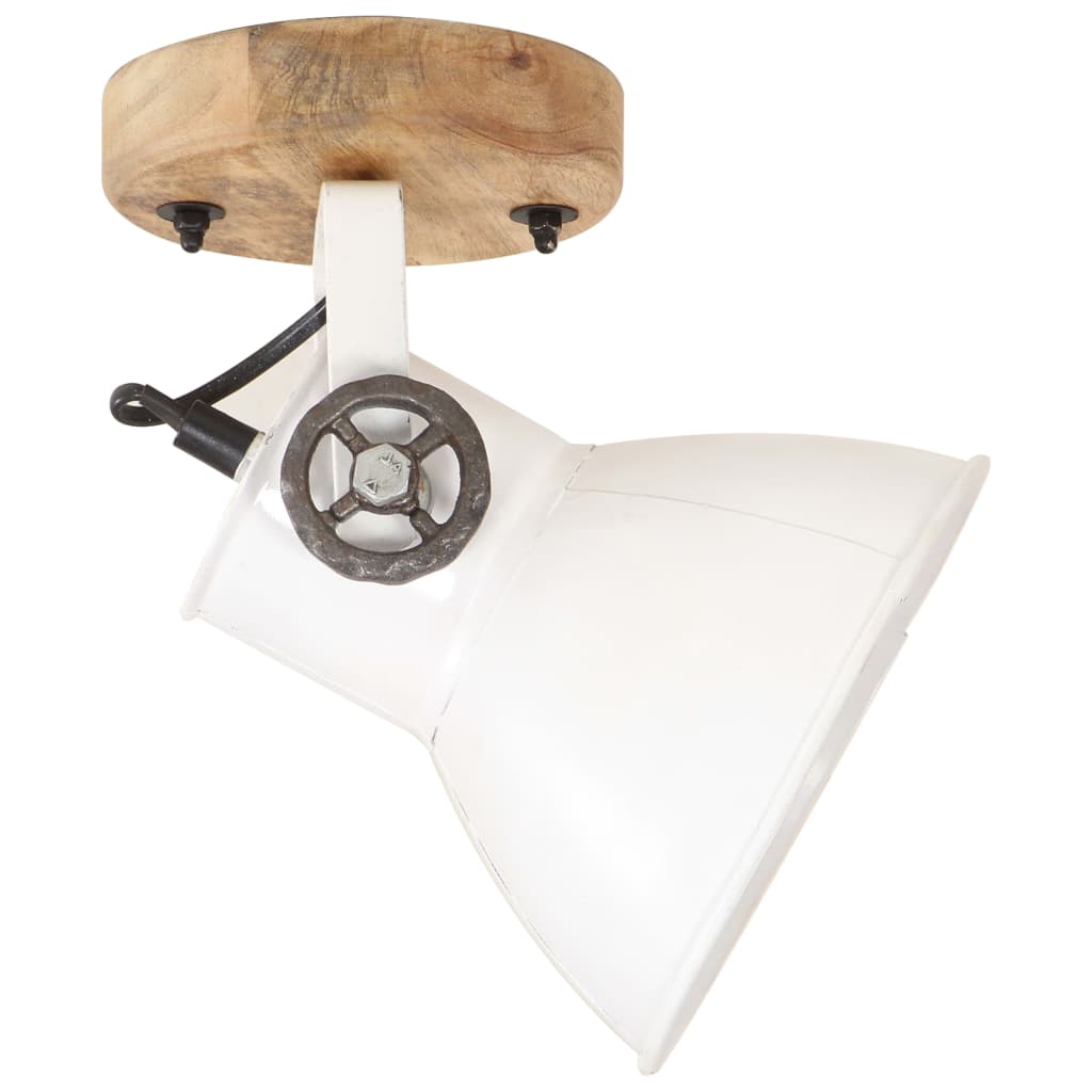 vidaXL Wall Lamp | White, Barn Brown | Iron, Solid Mango Wood | Medium