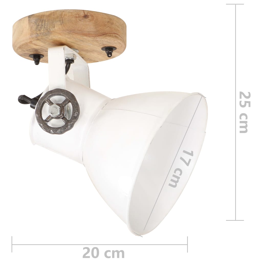 vidaXL Wall Lamp | White, Barn Brown | Iron, Solid Mango Wood | Medium