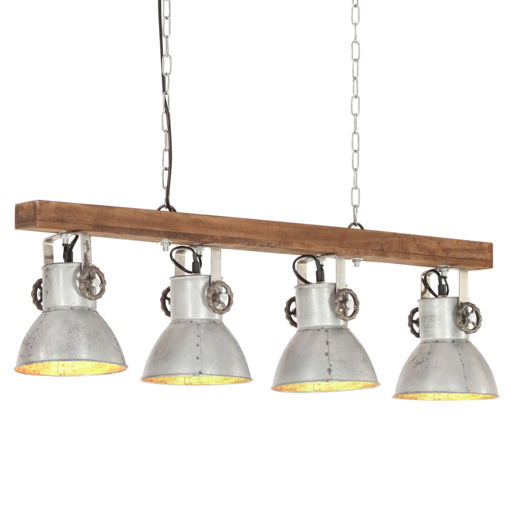 vidaXL Industrial Ceiling Lamp Silver E27 Mango Wood