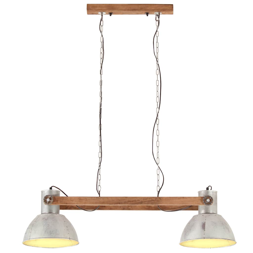 vidaXL Hanging Lamp | Silver and brown | Iron and solid mango wood | Large