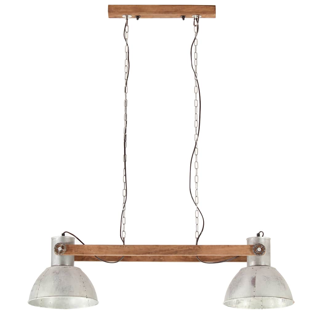 vidaXL Hanging Lamp | Silver and brown | Iron and solid mango wood | Large