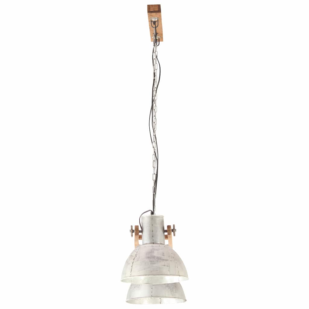 vidaXL Hanging Lamp | Silver and brown | Iron and solid mango wood | Large