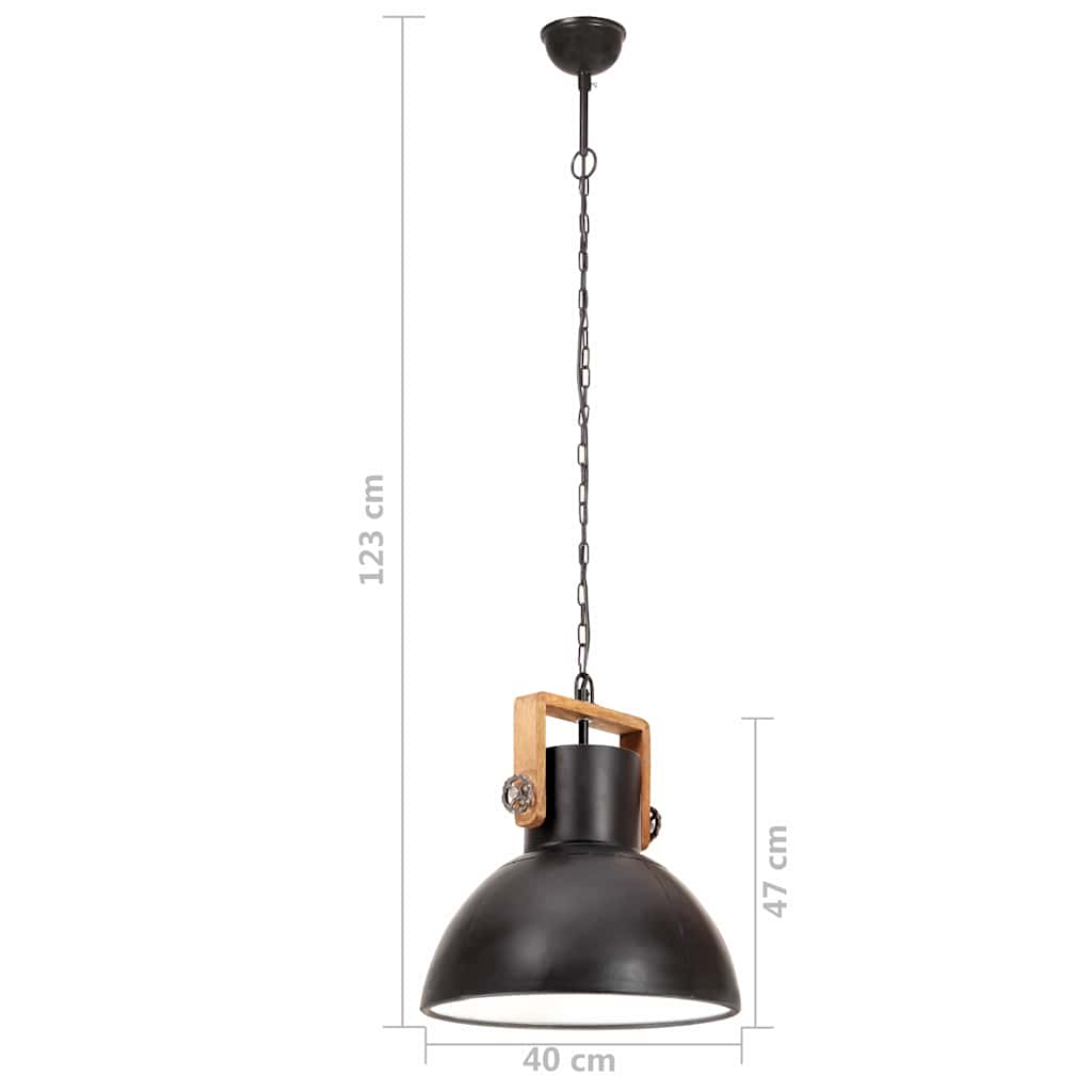vidaXL Hanging Lamp | Black and barn brown | Iron and mango wood | Medium