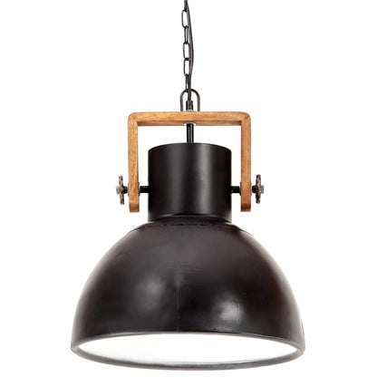 vidaXL Hanging Lamp | Black and barn brown | Iron and mango wood | Medium