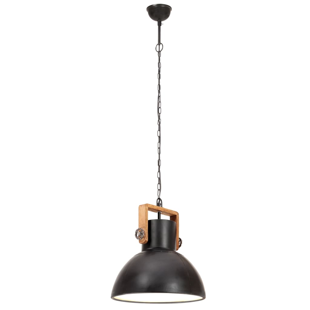 vidaXL Hanging Lamp | Black and barn brown | Iron and mango wood | Medium