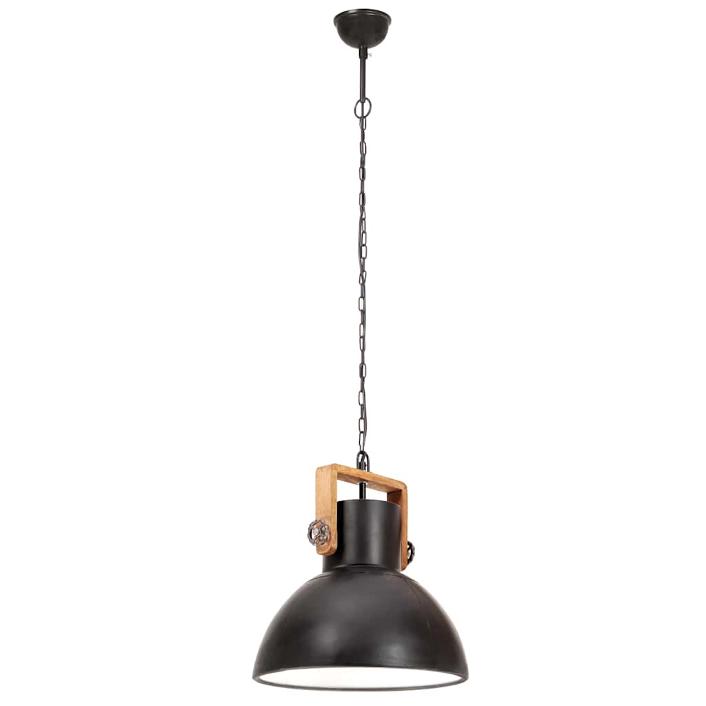 vidaXL Hanging Lamp | Black and barn brown | Iron and mango wood | Medium