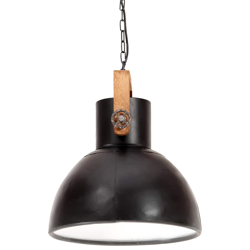 vidaXL Hanging Lamp | Black and barn brown | Iron and mango wood | Medium