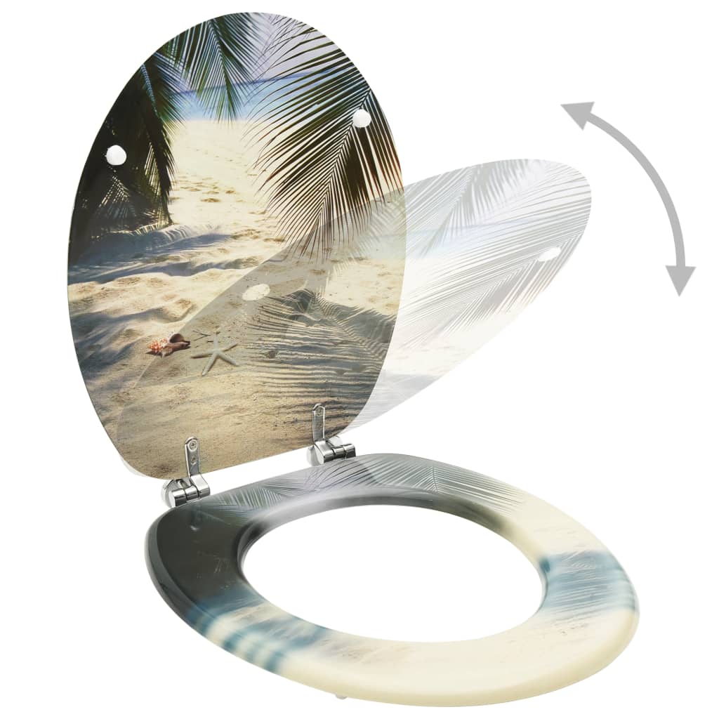 vidaXL WC Toilet Seat with Lid MDF Beach Design