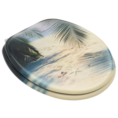vidaXL WC Toilet Seat with Lid MDF Beach Design