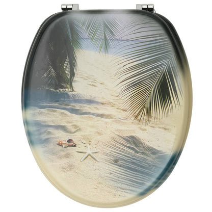 vidaXL WC Toilet Seat with Lid MDF Beach Design